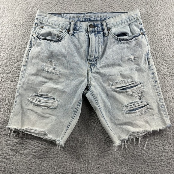 American Eagle Outfitters Other - AE American Eagle Jorts Mens 31 Distressed Rips Stretch Light Wash Acid Raw Hem